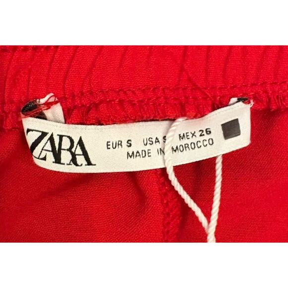 Zara Women’s Red Wide Leg Pant Flowy Side Leg Slits Ties Size Small NWT - Picture 3 of 9